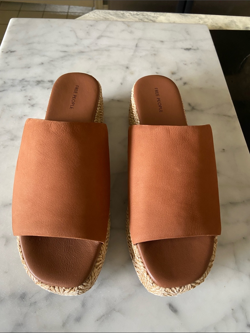 Free People Cognac Leather Slide Mules